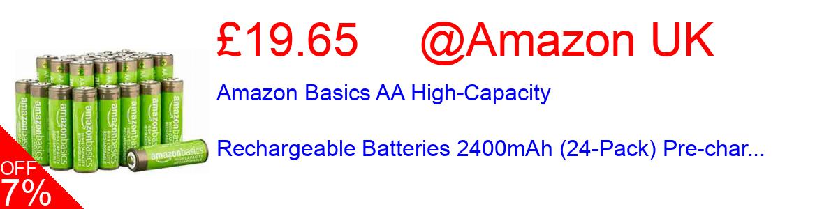 19% OFF, Amazon Basics AA High-Capacity Rechargeable Batteries 2400mAh (24-Pack) Pre-char... £21.25@Amazon UK